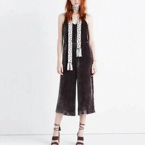 Madewell chocolate crushed velvet silk blend  wide leg jumpsuit women's 4